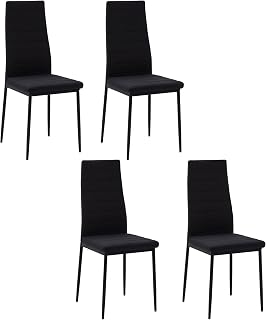 HOMCOM Pack de 4 Sillas de Comedor Modernas, Sillas de Cocina Tapizadas en Lino Sintético con Respaldo Alto y Patas de Metal, para Salón, Negro