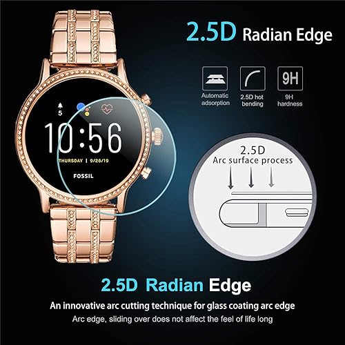Miniatura 5 de Suoman Paquete de 3 protectores de pantalla de vidrio templado para Fossil Gen 5 Julianna HR y Fossil Gen 6 para mujeres y hombres, protector de