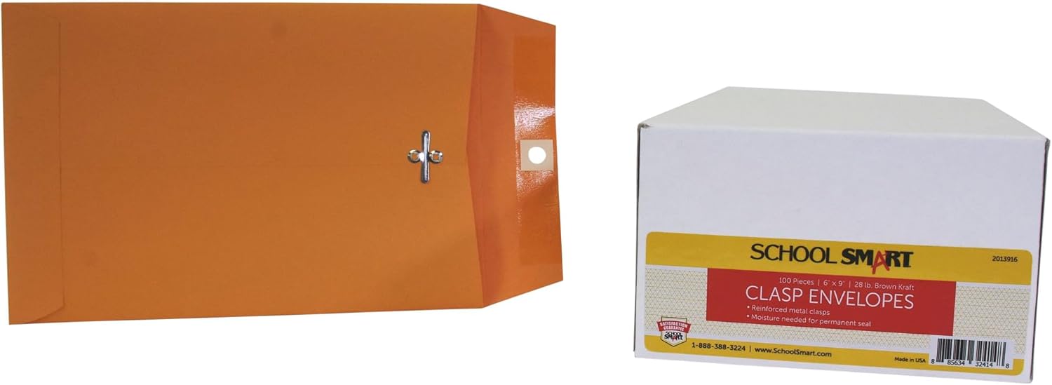 School Smart Kraft Envelope with Clasp, 9-1/2 x 12-1/2 Inches, Pack of 100
