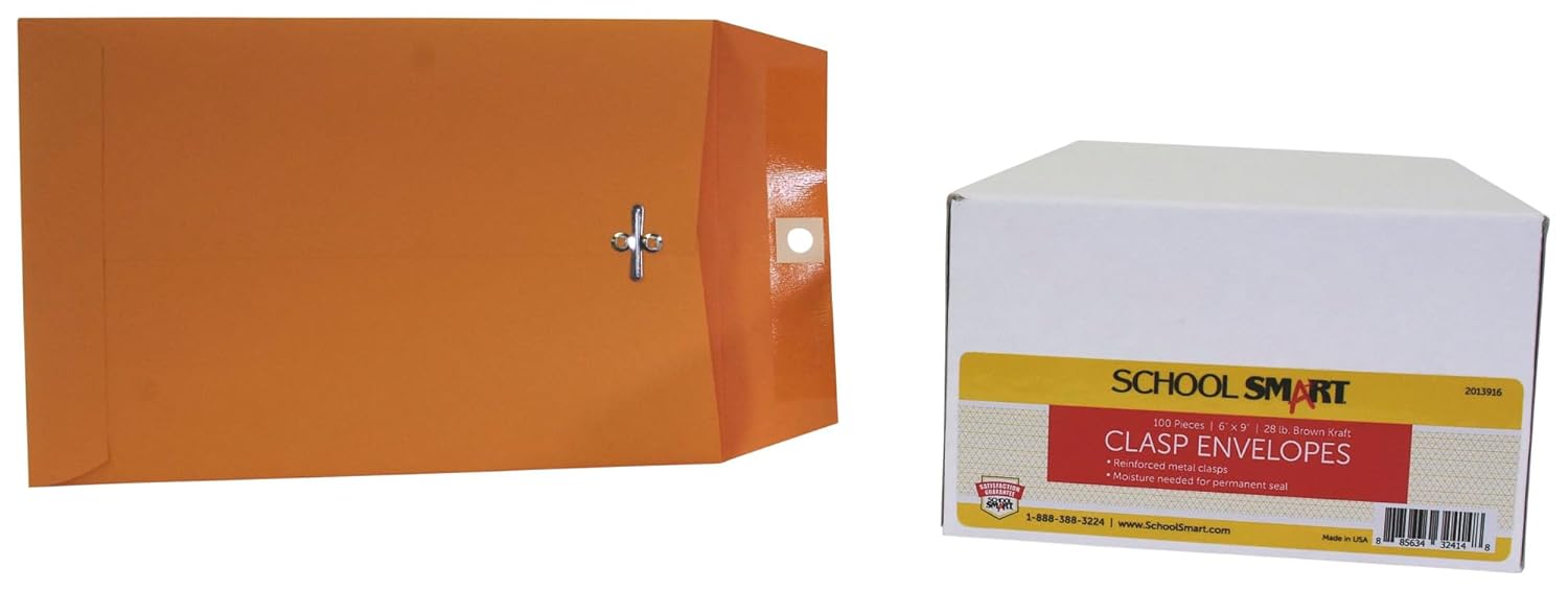 School Smart - 85046 Kraft Envelope with Clasp, 10 x 13 Inches, Pack of 100