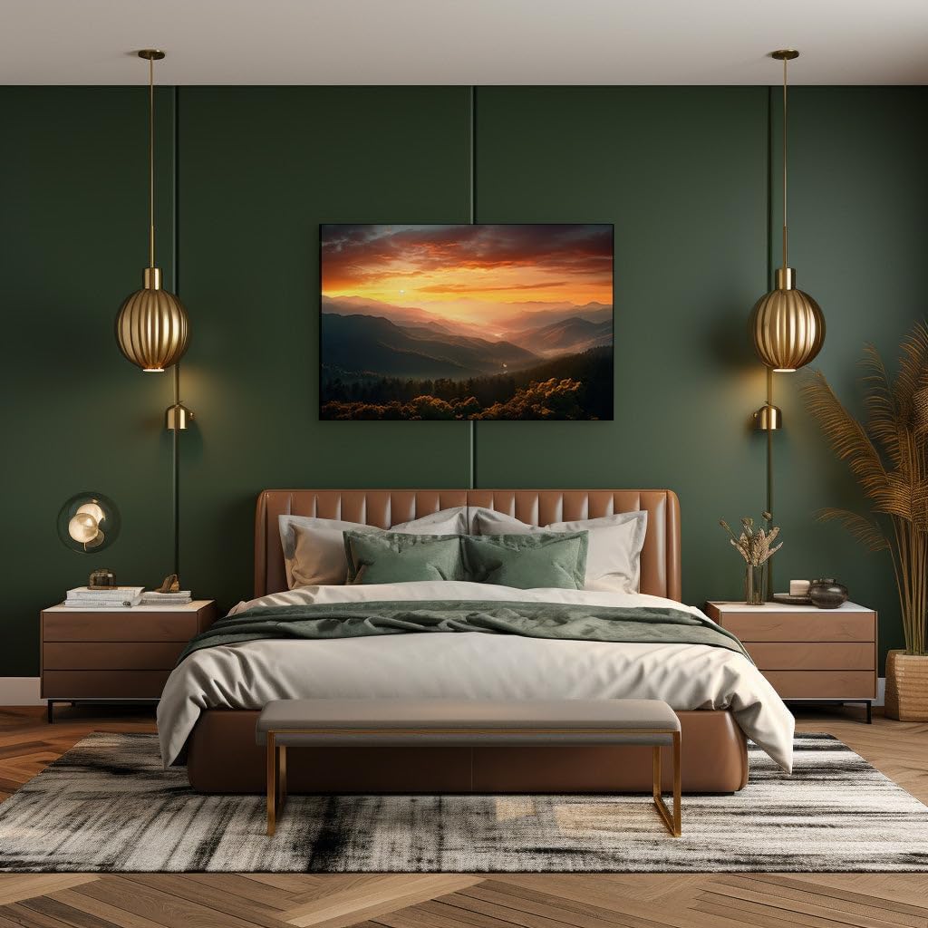 Canvas for Living room. Sunrise Splendor Over Verdant Peaks - Witness Nature's Majestic Tapestry, 27 x 18 inch Canvas Wall Art - Contemporary Masterpieces - Modern Home Decor