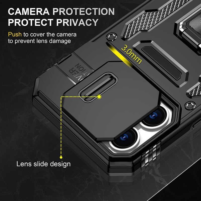 Designed for Apple iPhone 16 Pro case with Kickstand - Heavy Duty Armor Cover with Kickstand - Military Grade iPhone 16 Pro Case - Black