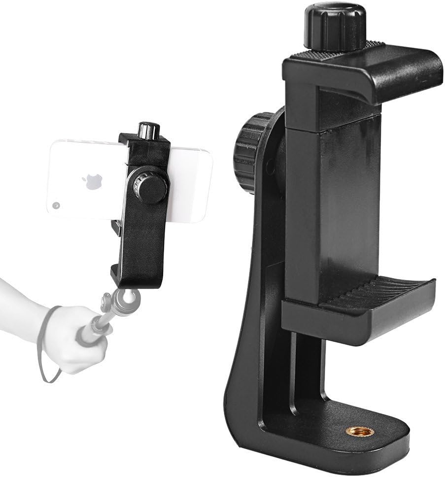 ASHANKS Universal Cell Phone Tripod Mount Smartphone Holder Mount Clip for Samsung,Huawei P9 Honor 8 and for More Smartphones,Selfie Monopod Adjustable Clamp Black