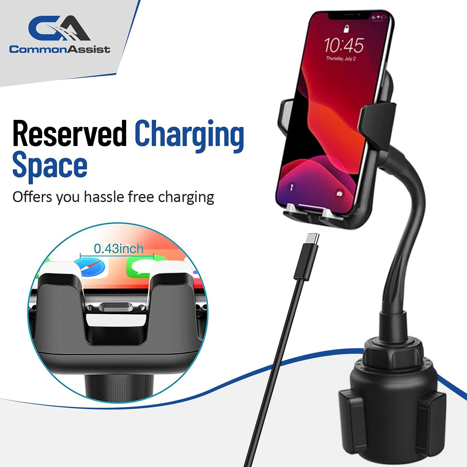 Phone Holder for Car Cup Holder Mount, Adjustable Phone Cup Holder for Car iPhone, Easy to Install Car Phone Holder Cup, Fits Most Phones with Case, Fits Most Cars Trucks SUVs
