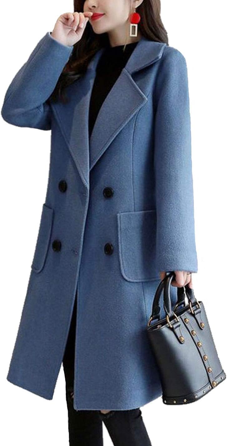 Bankeng Women Winter Wool Blend Camel Coat Mid-Long