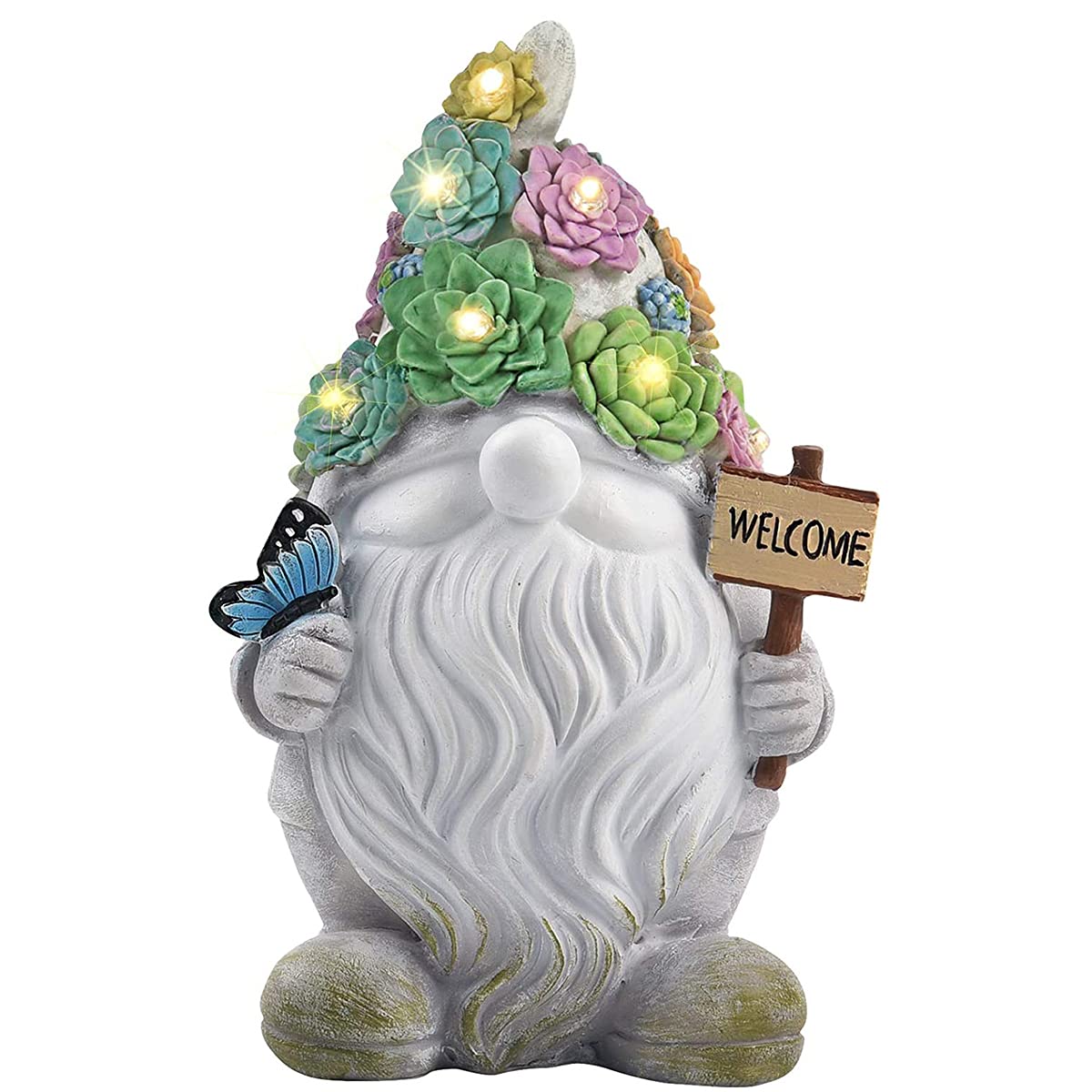Estatuas De Resina De Gnomos De Jardín, Figura Esculturas De Gnomo De Jardín con 10 Luces LED Solares para Decoración De Césped De Patio Regalo De Adorno, 4.5 X 5.5 X 9