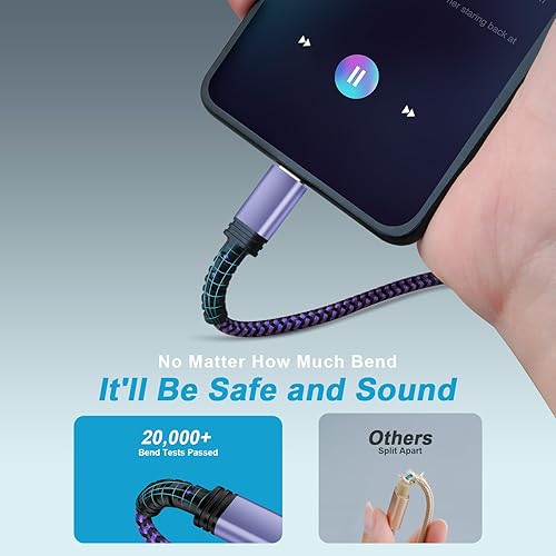 Miniatura 4 de Cable de carga USB C, cable de alimentación para teléfono Android, paquete de 3 unidades, trenzado USB A a tipo C, cable de carga rápida para