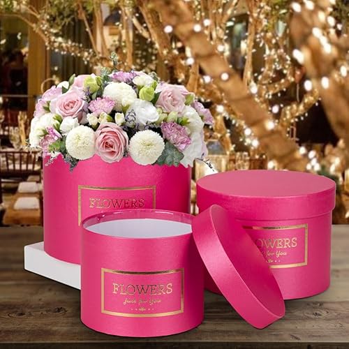 Miniatura 10 de GnFlus Caja de regalo redonda negra con tapas, juego de 3 cajas de regalo anidables para regalos, cajas de flores de varios tamaños para arreglos de