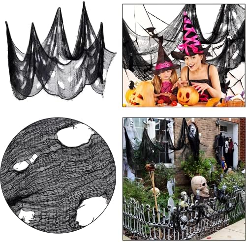 SLKIJDHFB Halloween Creepy Cloth 79 x 30 Inch, Spooky Halloween Polyester Scary Gauze Cloth Doorways Spooky Giant Tapestry for Halloween Decorations Outdoor Yard Home Wall Decor (black×3 pieces)