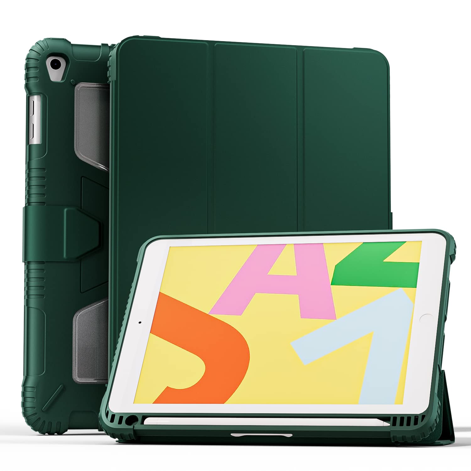 SWOOK Shockproof Full Body Protective Case with Pencil Holder, Auto Wake/Sleep for iPad 9.7 inch 2018 2017 iPad 6 6th iPad 5 5th Generation A1822 A1823 A1893 A1954 5th Gen/6th Gen Air 1 Air 2 - Green
