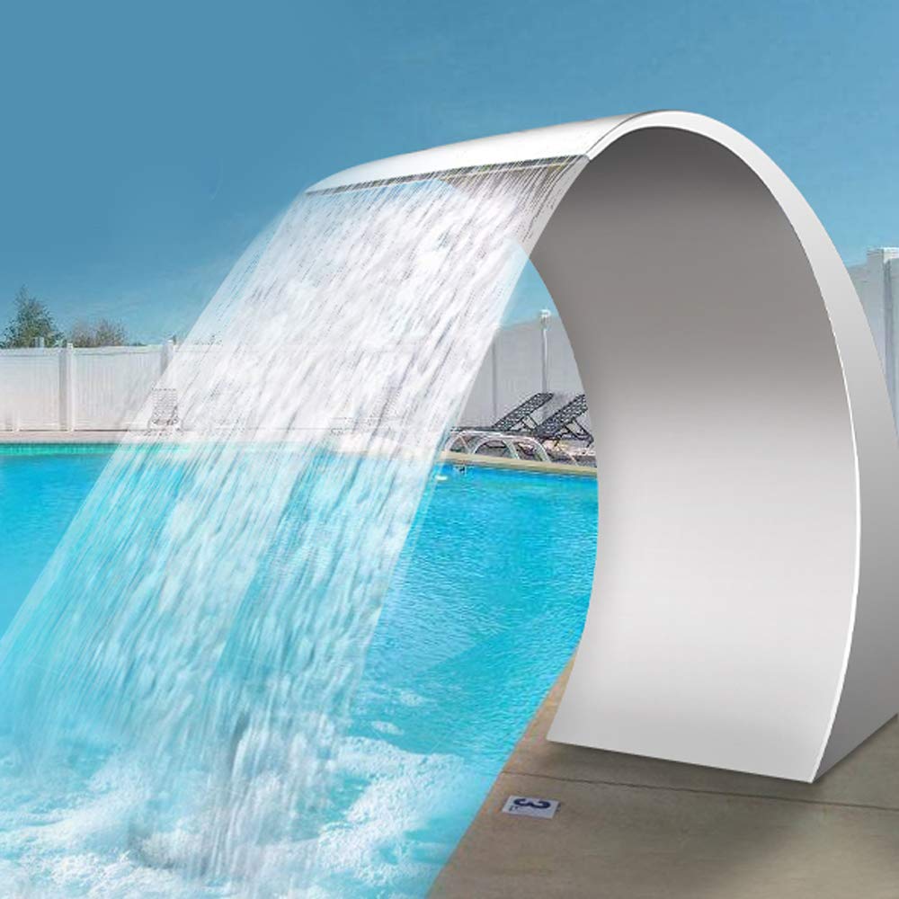 Ducha de cascada, 30 x 60 x 45 cm, ducha de cascada, color gris, piscina de acero inoxidable, piscina con accesorios, fuente decorativa para estanque de jardín, flujo de agua constante, diseño curvado