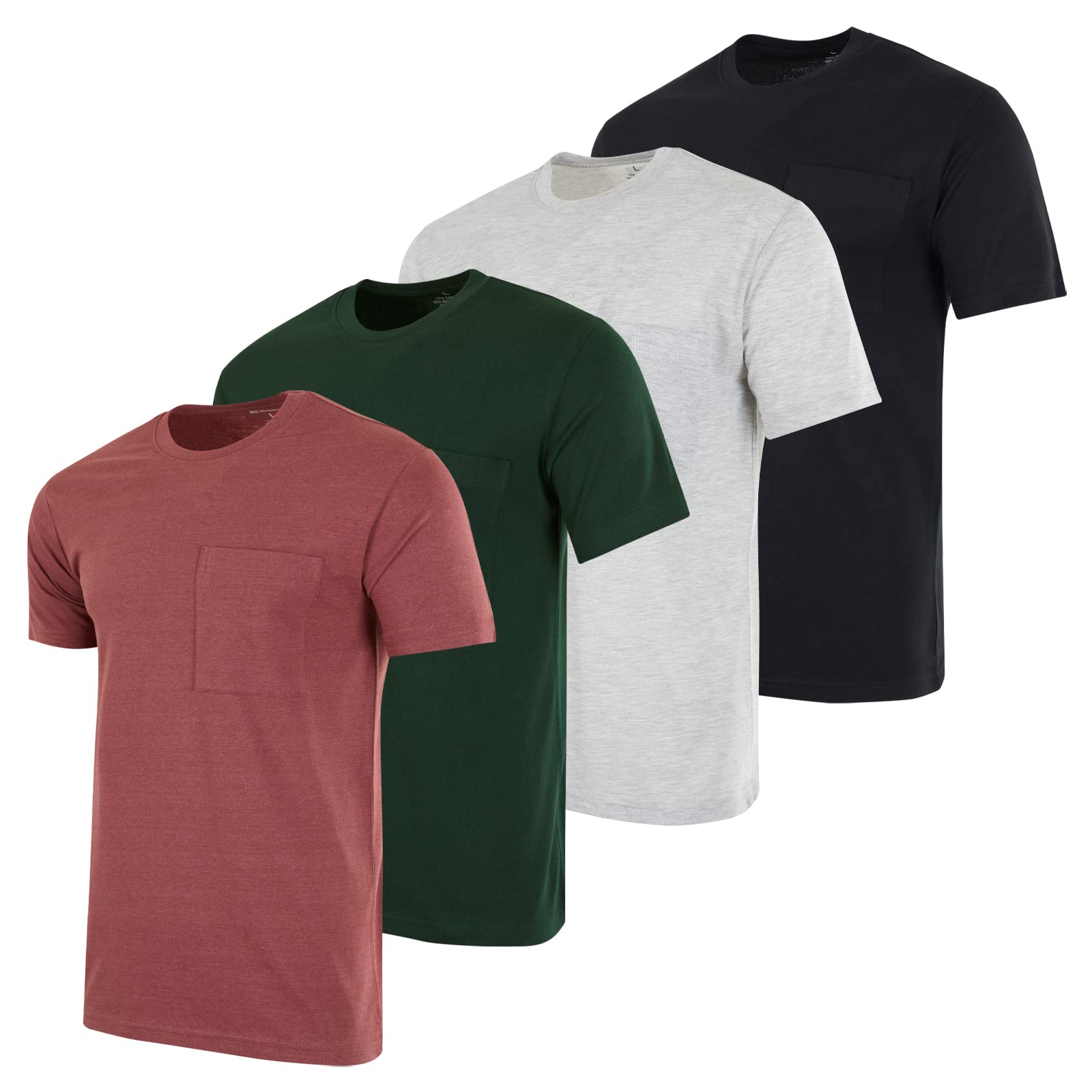 SIZE XL Real Essentials 4 Pack: Men's Cotton Performance Short Sleeve Crew Neck Pocket T-Shirt Athletic Top (Available in Big & Tall)