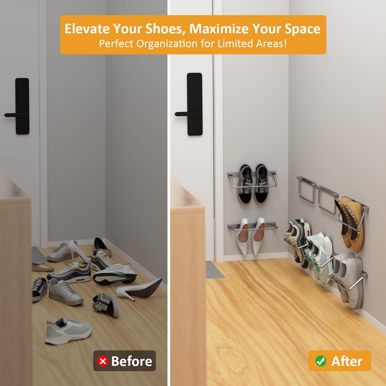 i frmmy Foldable Wall-Mounted Shoe Rack- Aluminum Hanging Shoe Organizer, Efficient Holder and Storage Rack for Various Shoes, Door Shoe Hangers- 4 Packs