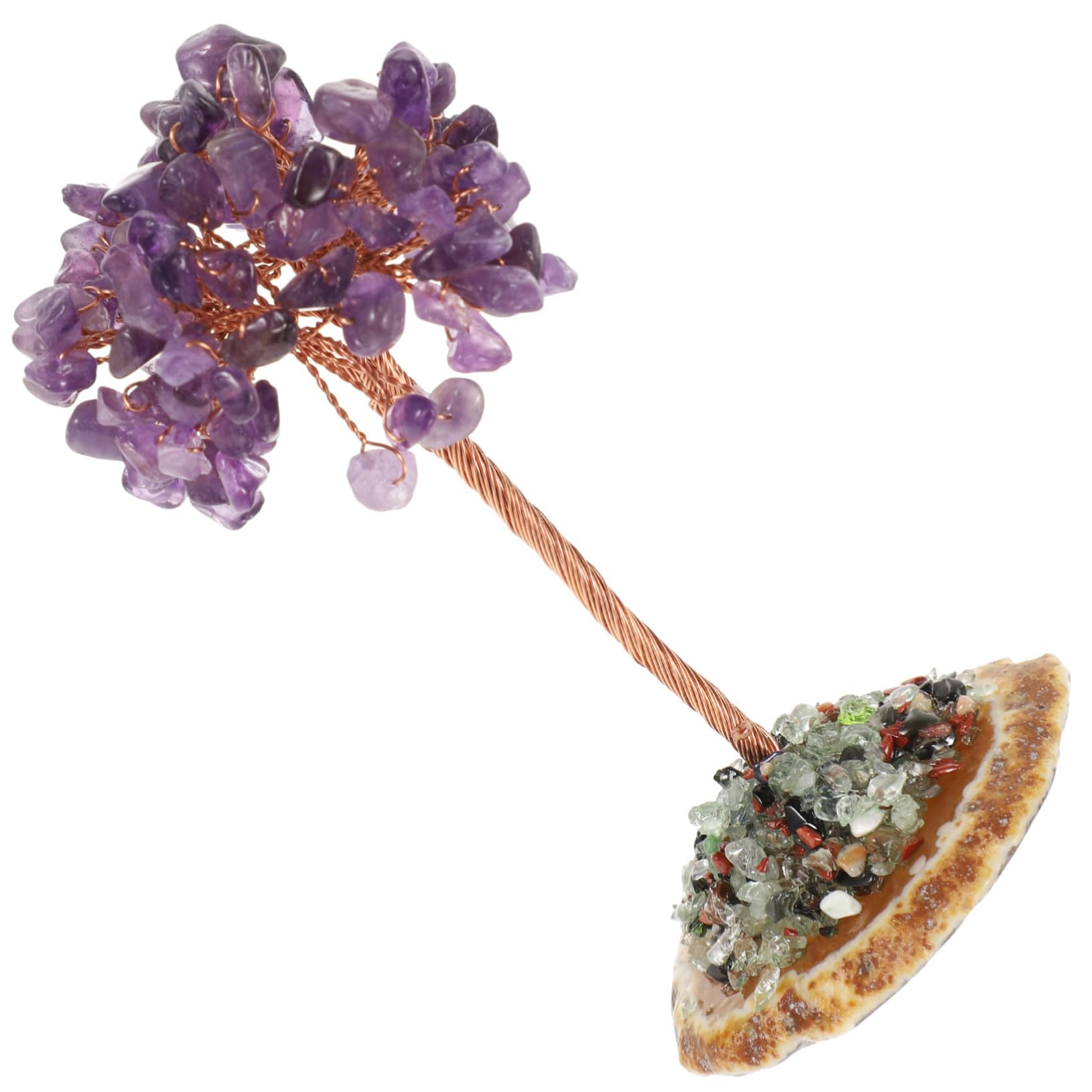 Cabilock Crystal Money Tree Chinese Decor Crystal Tree Statue Meditation Accessories Decoraciones Para Salas De Casa Room Accessories Desktop Decor Gravel Rough Stone Purple Office Metal