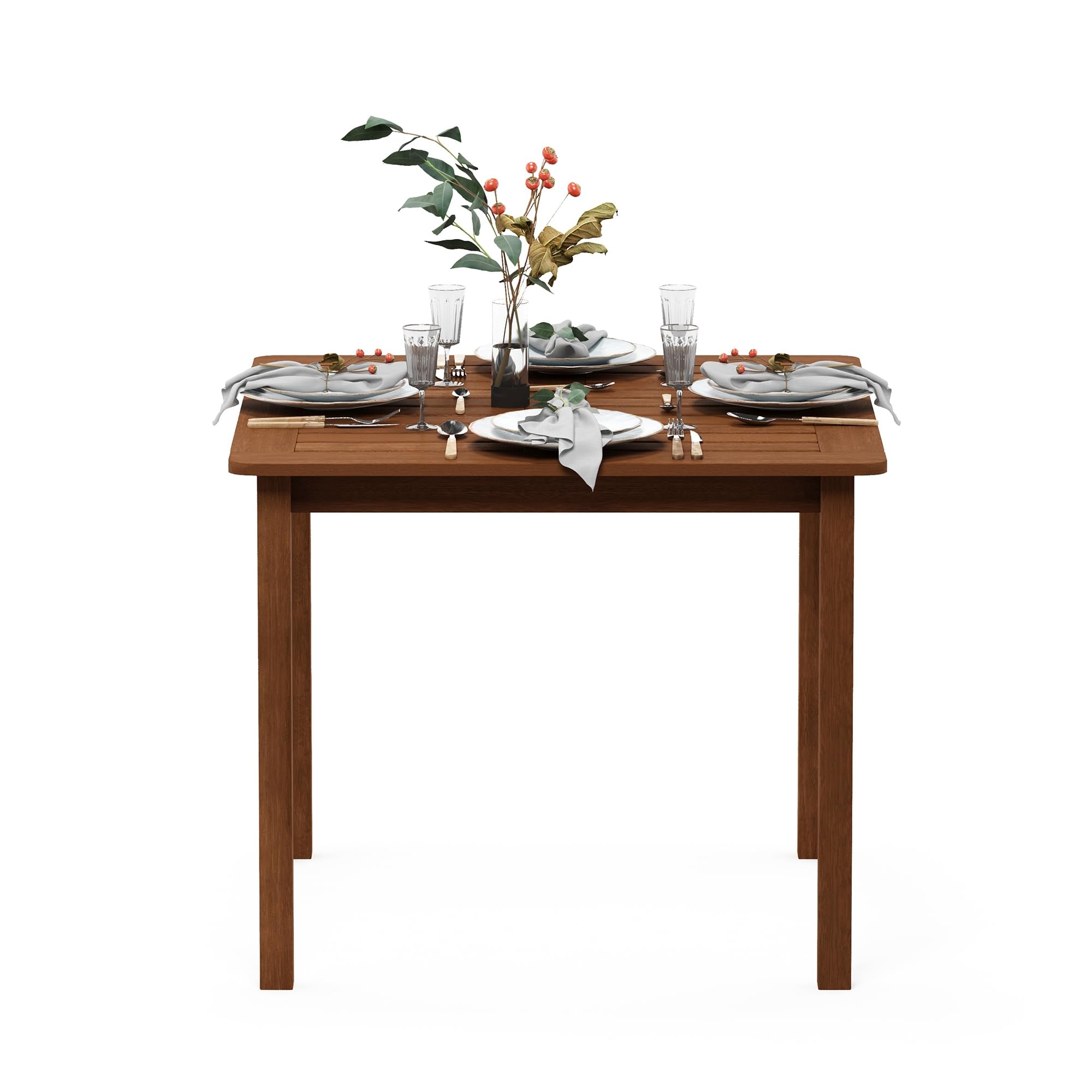 Furinno TIOMAN Table de Salle à Manger carrée en Bois Dur Massif pour Jardin, terrasse, Balcon, Finition Teck huilé, Bois Clair