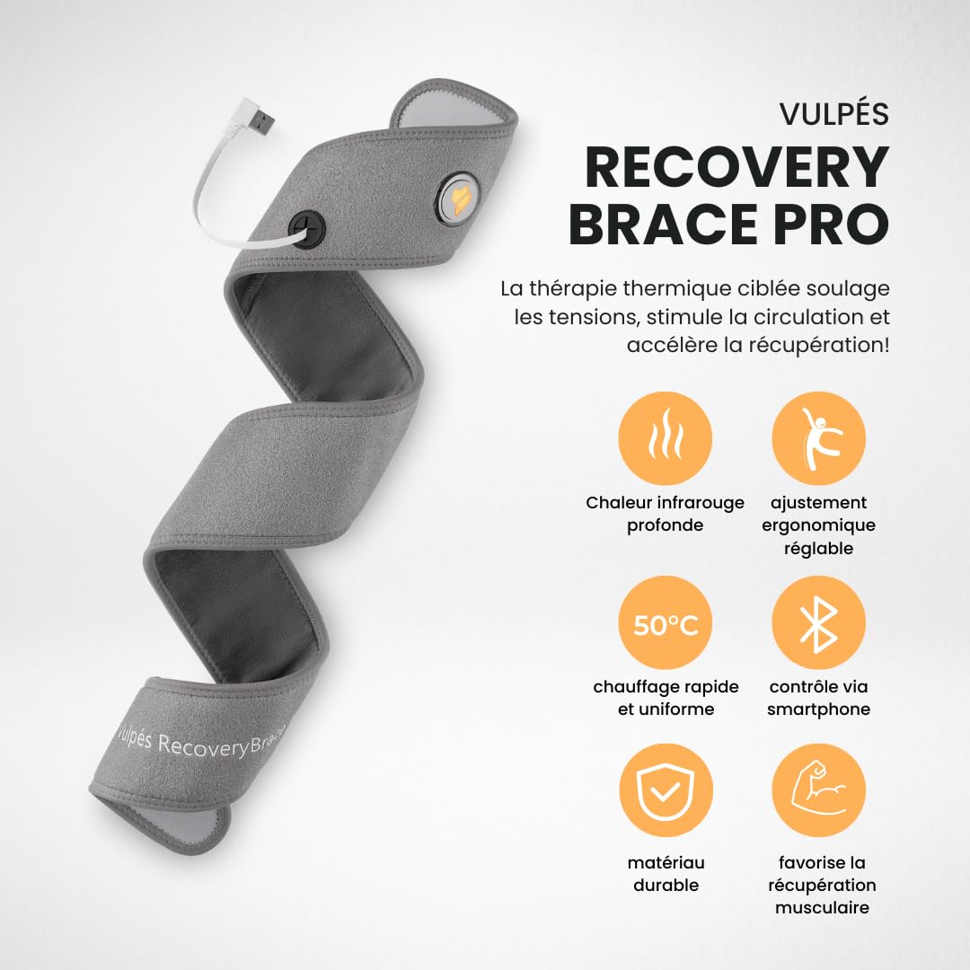 Vulpés RecoveryBrace PRO – Coussin Chauffant sans fil pour Poignet, Coude, Genou, Cheville, Pied | Chaleur infrarouge avancée | Rechargeable & Portable | Contrôle via application