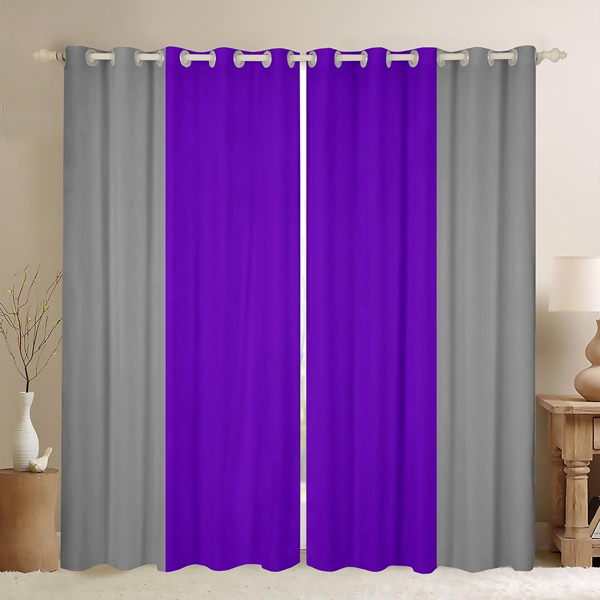 Homemissing Purple and Grey Curtains Ombre Teens Women Window Curtains for Bedroom Living Room for Kids Boys Girls Stripes Vibrant Decor Window Drapes Treatments Gradient Modern,W66*L90,2 Panels — image 1