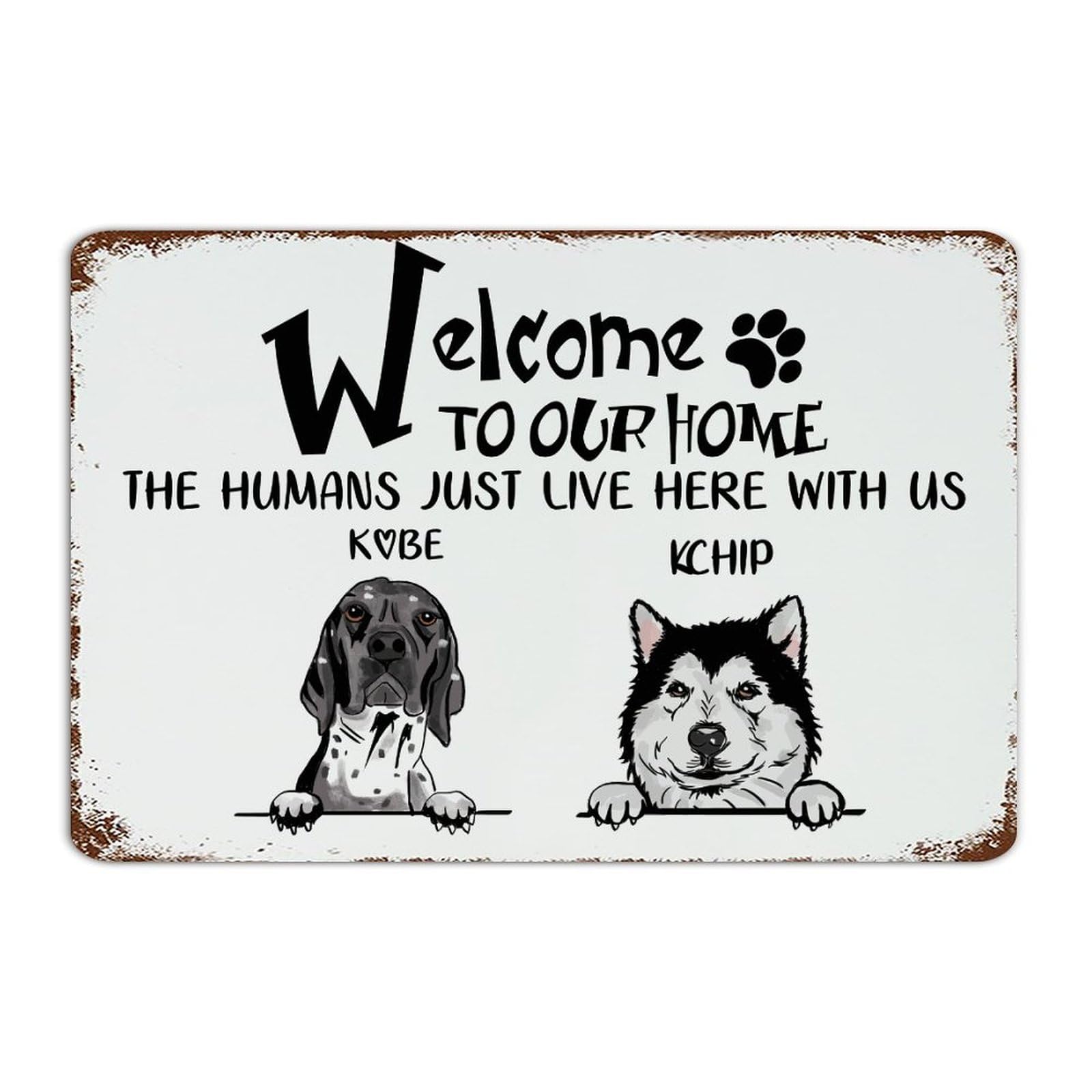 Panneau en métal Welcome to Our Home motif chien mignon 30x45