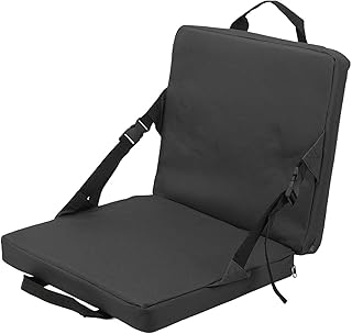 スタジアム シート クッション, オックスフォード布 折りたたみ式パッド入りシート ポケット付き ガーデンキャンプチェア 快適 パティオクッション ハイバックダイニングチェアクッション 旅行、スポーツ観戦、お出かけ、釣りに(黒)