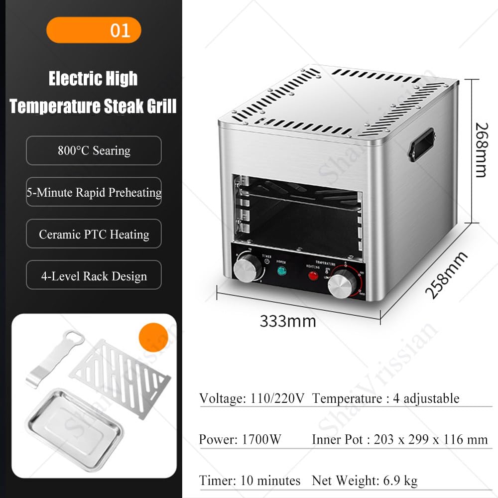 1700w Parrilla para Bistec con Cocción Interior Sin Humo 01 | Asador Eléctrico,800℃ Máximo,Bandeja Y Parrilla,Acero Inoxidable,Para Cocina,Restaurante,Cafetería,Bar