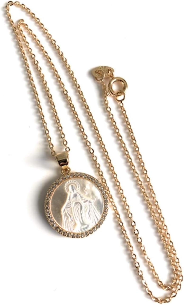 Minimalist Blessed Mother of Pearl Medal 17 Inches Necklace Virgen de la Milagrosa - Image 6