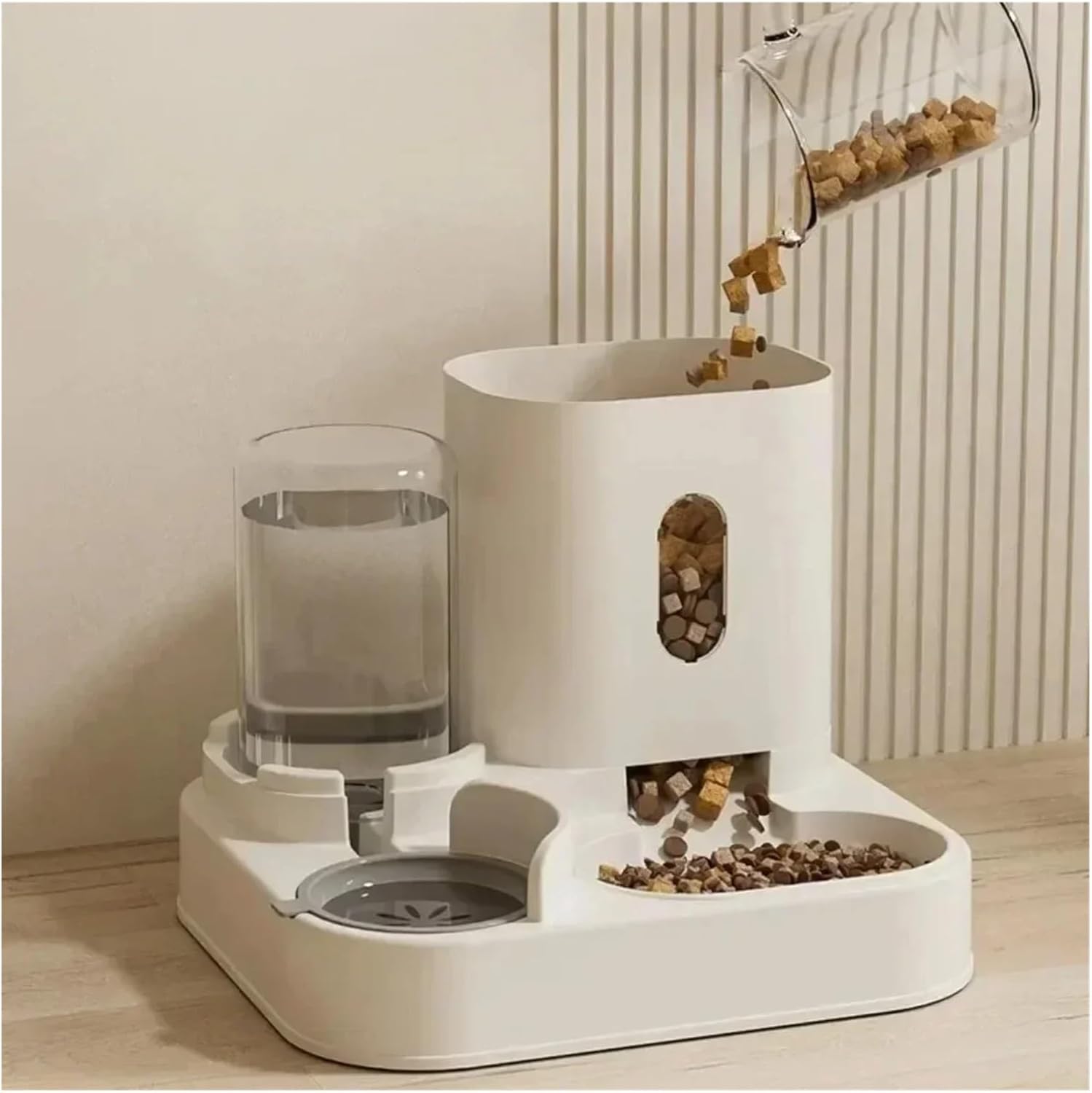 Automatic Pet Feeder and Water Fountain Combo - Large Capacity Dog and Cat Food Dispenser with Storage Container(C)