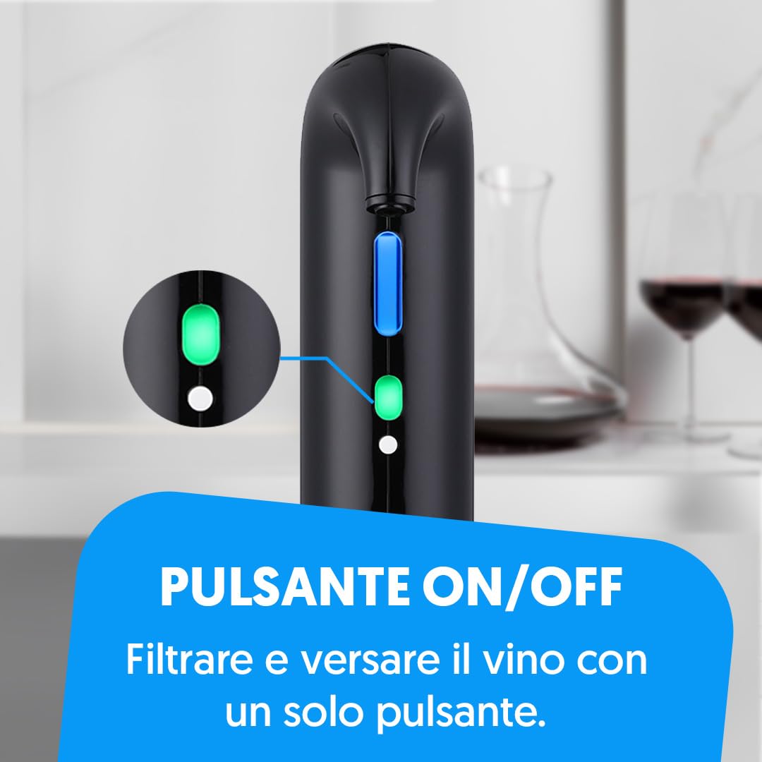 NK Decanter per vino elettrico, aeratore per vino automatico e portatile, ricaricabile tramite USB, con tubo in silicone e sacchetto in tessuto, filtro e pulsante ON/OFF, batteria 1500 mAh