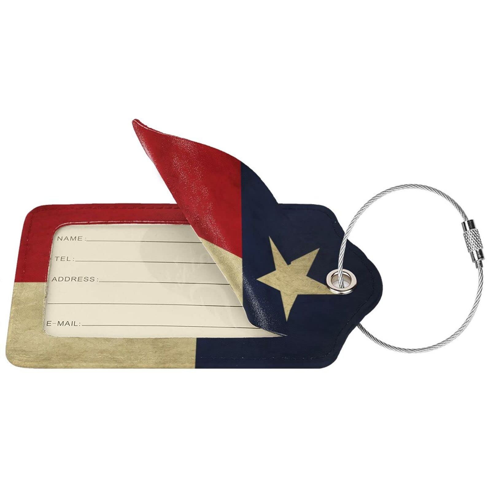 Texas Lone Star State Flag Wzór 2 szt. Etykiety bagażowe Prywatność Nazwa ID Card Etykiety bagażowe z pętlą ze stali nierdzewnej Skóra PU do walizki podróżnej