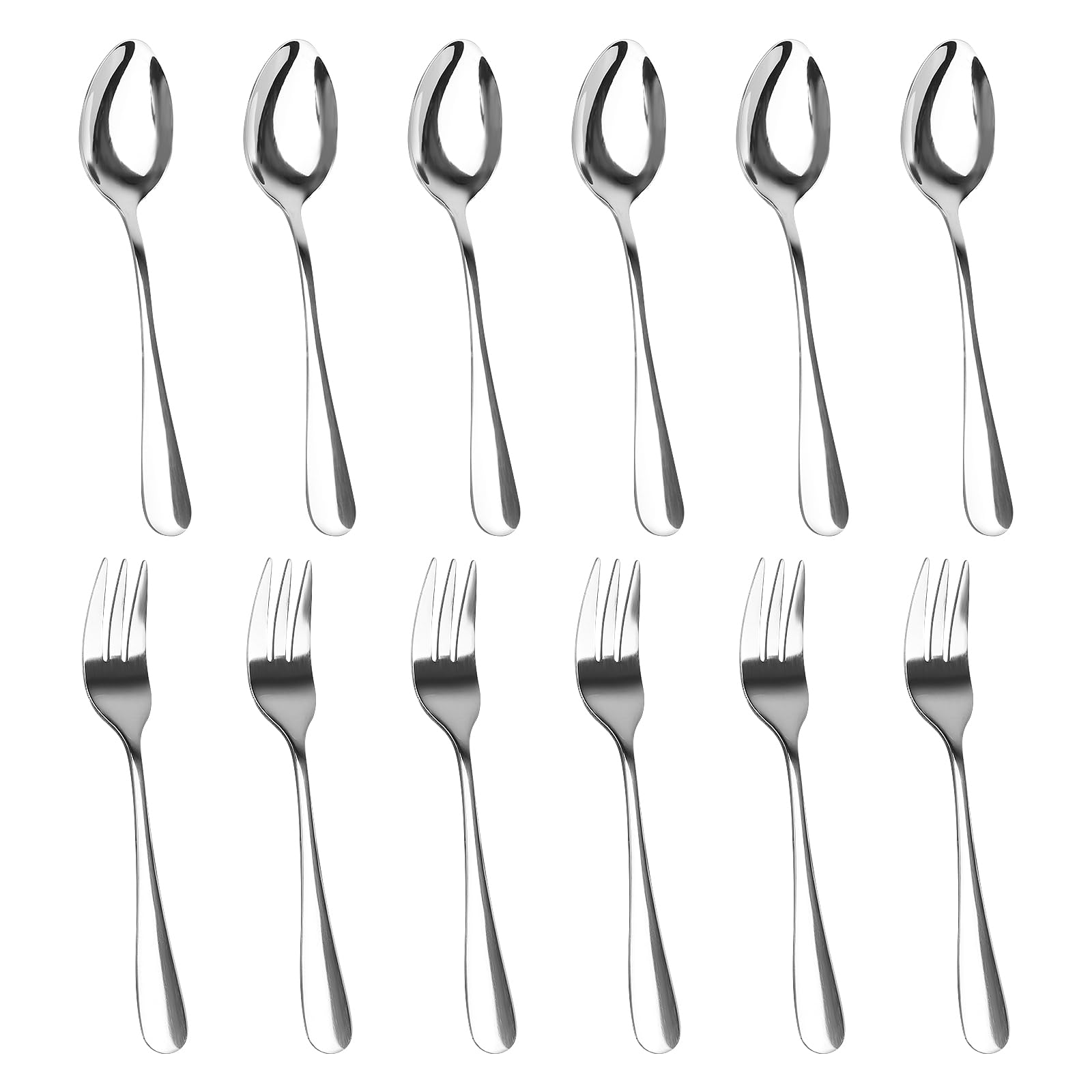 Teaspoons Set of 12, Latte Spoons 6 Pieces, Fork Set of 6, Small Dessert Coffee Spoon for Tea Coffee, Cake, Dessert and Salad