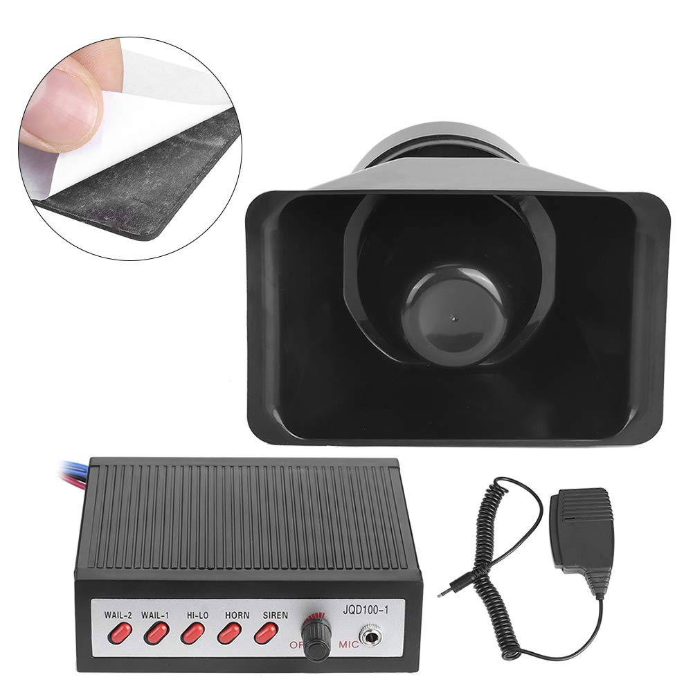 Naroote Altavoz de Sirena Ruidoso de 5 Tonos para Advertencia de Seguridad del Coche, Bocina de Sirena Potente de 100W, Alarma Electrónica Negra Compacta, Fácil Instalación
