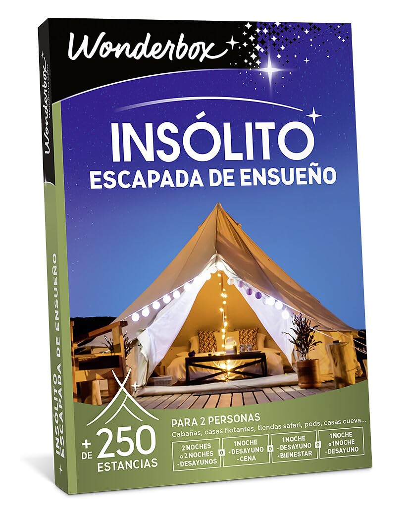 WONDERBOX - Caja Regalo - Insólito - Escapada de Ensueño - para 2 Personas | 1 o 2 noches con desayuno(s) y cena o bienestar - Más de 250 estancias - Cabañas, casas flotantes, tiendas safari, pods