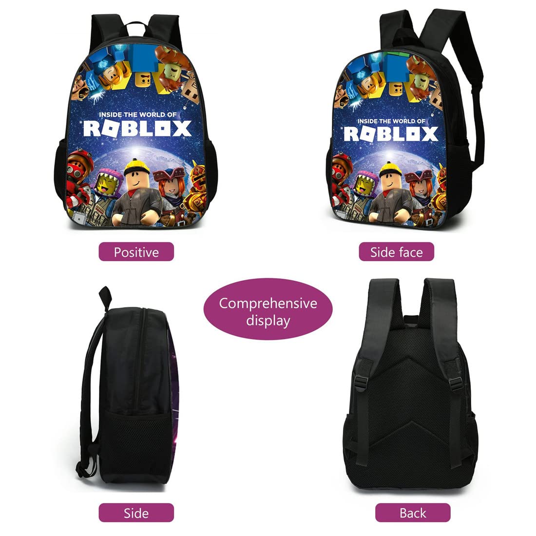 Chłopięcy plecak Roblox z pudełkiem na lunch i piórnikiem, dla dziewcząt studenckich torba na książki dla dzieci plecak szkolny plecak na laptopa dla nastolatków gra torba podróżna, Styl 3, 27*17*40,