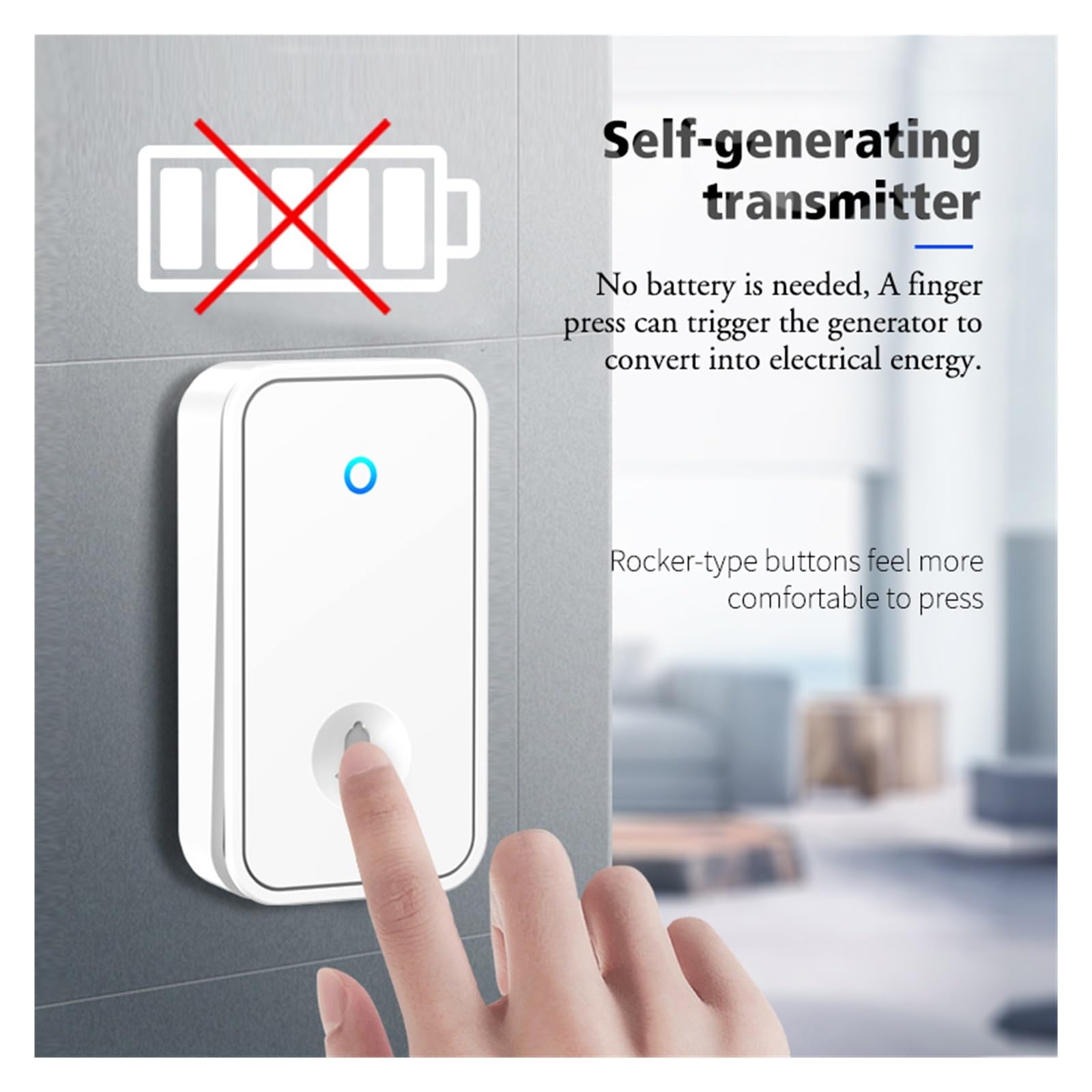 Inteligentny dzwonek do drzwi z własnym zasilaniem Bezprzewodowy dom o bardzo dużym zasięgu Wodoodporny dzwonek Elektroniczny pilot Osoby w podeszłym wieku Pager (Color : White, Size : E/U)