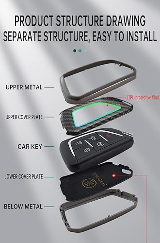 Miniatura 4 de ontto Funda inteligente para llavero con control remoto para Cadillac CT5 CT6 XTS XT4 XT5 ATS 2020 en adelante, textura de carbono y carcasa de