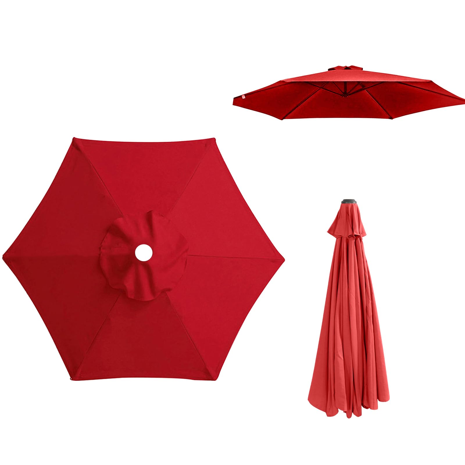 KMDZDZGS 2.7m/3m Replacement Parasol Canopy, Sun Umbrella Fabric Cover with 6/8 Ribs, Anti-UV Garden Patio Parasol Cover Sun Shade Canopy for Outdoor Table Umbrellas (Red - 2.7m, 6 Ribs) — image 1