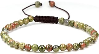 Keleny Natural Gemtone 4mm Round Beads Crystal Adjustable Braided Macrame Tassels Bracelets Unisex