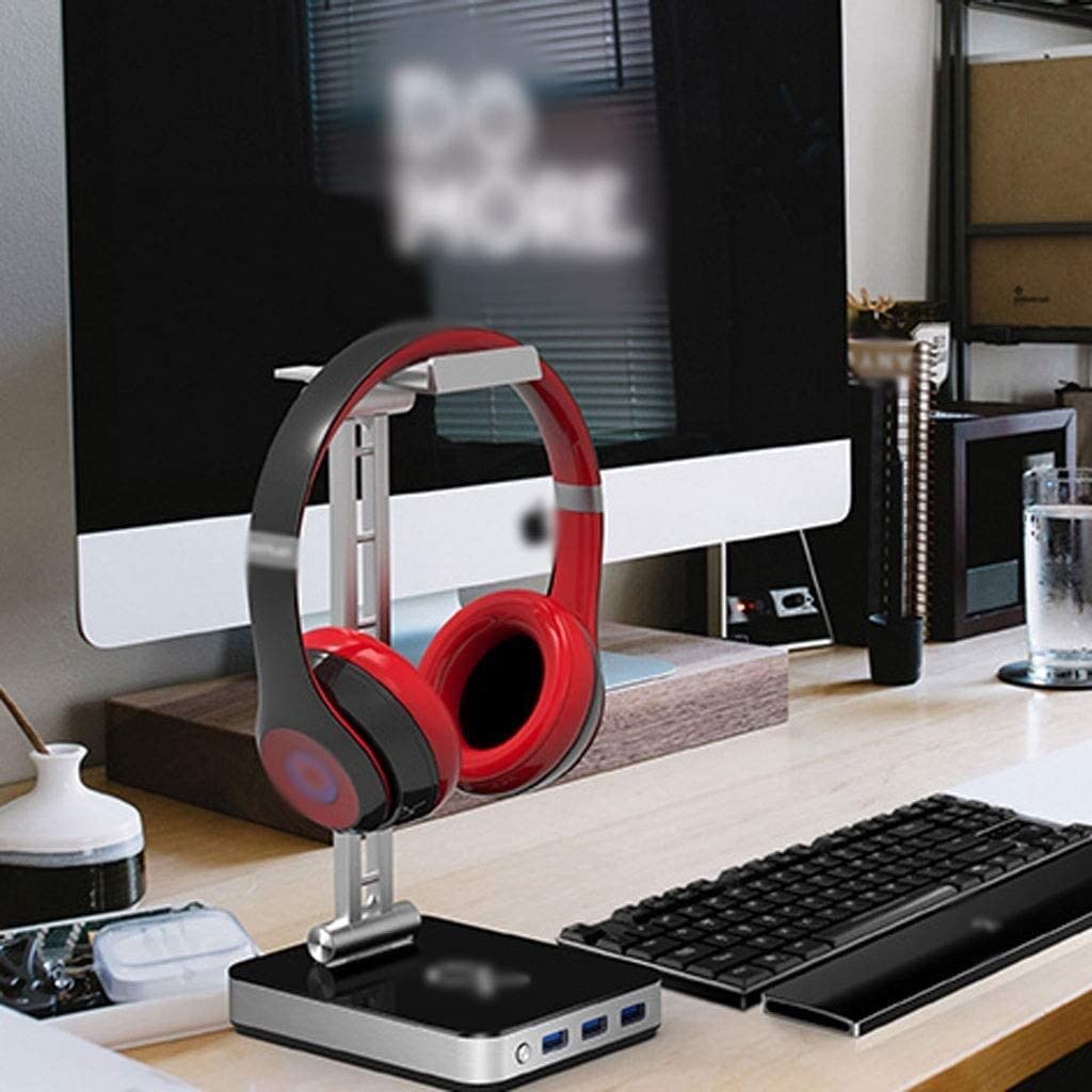 Soporte for Auriculares multifunción de aleación Aluminio, Interfaz USB controlable con luz Color RGB(Black)