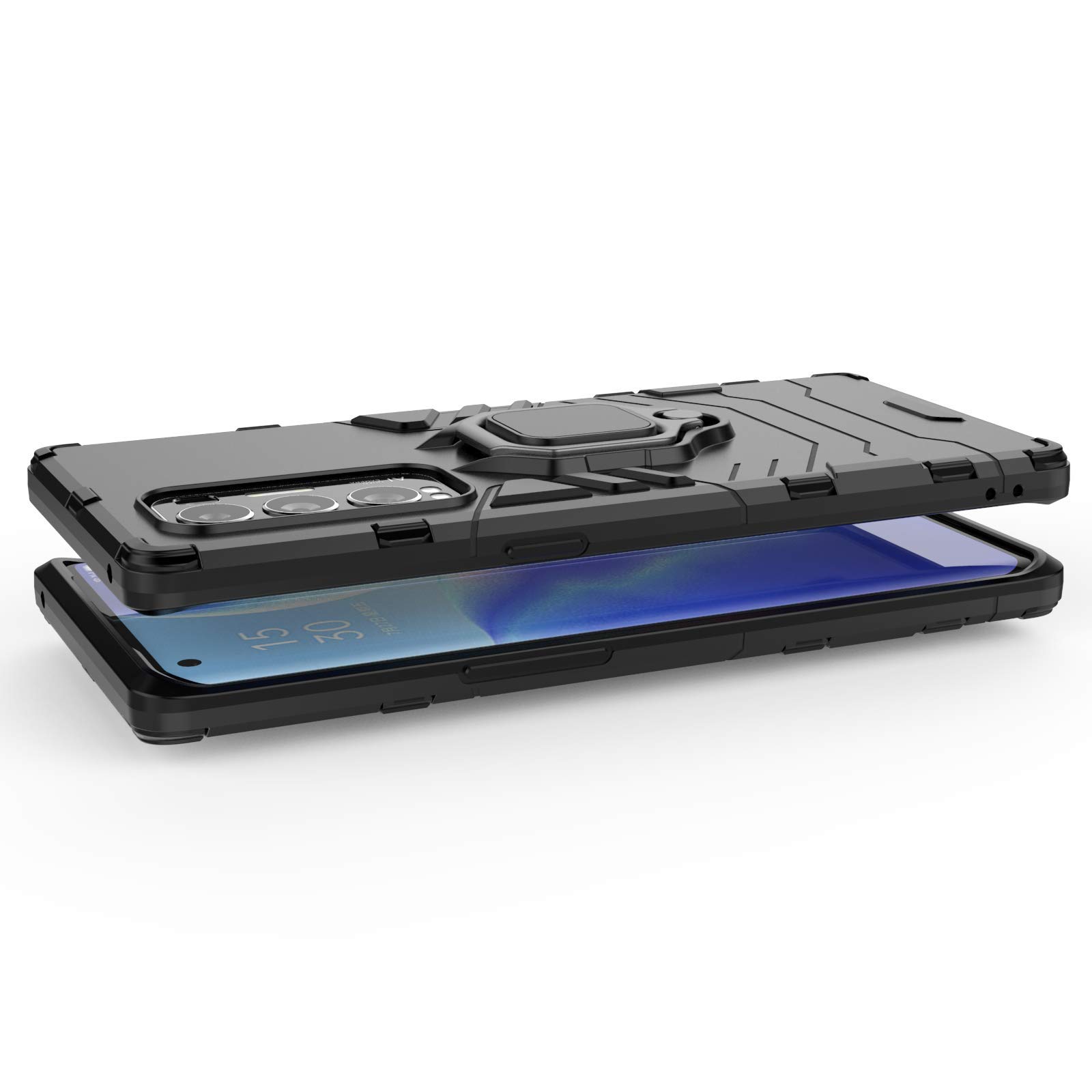 MUMOYAN Cover per Oppo Find X3 Neo con 360 Gradi Girevole Anello, Armor Custodia con Supporto Magnetico Auto, Silicone TPU e PC Protettiva Bumper Case Cover, Nero