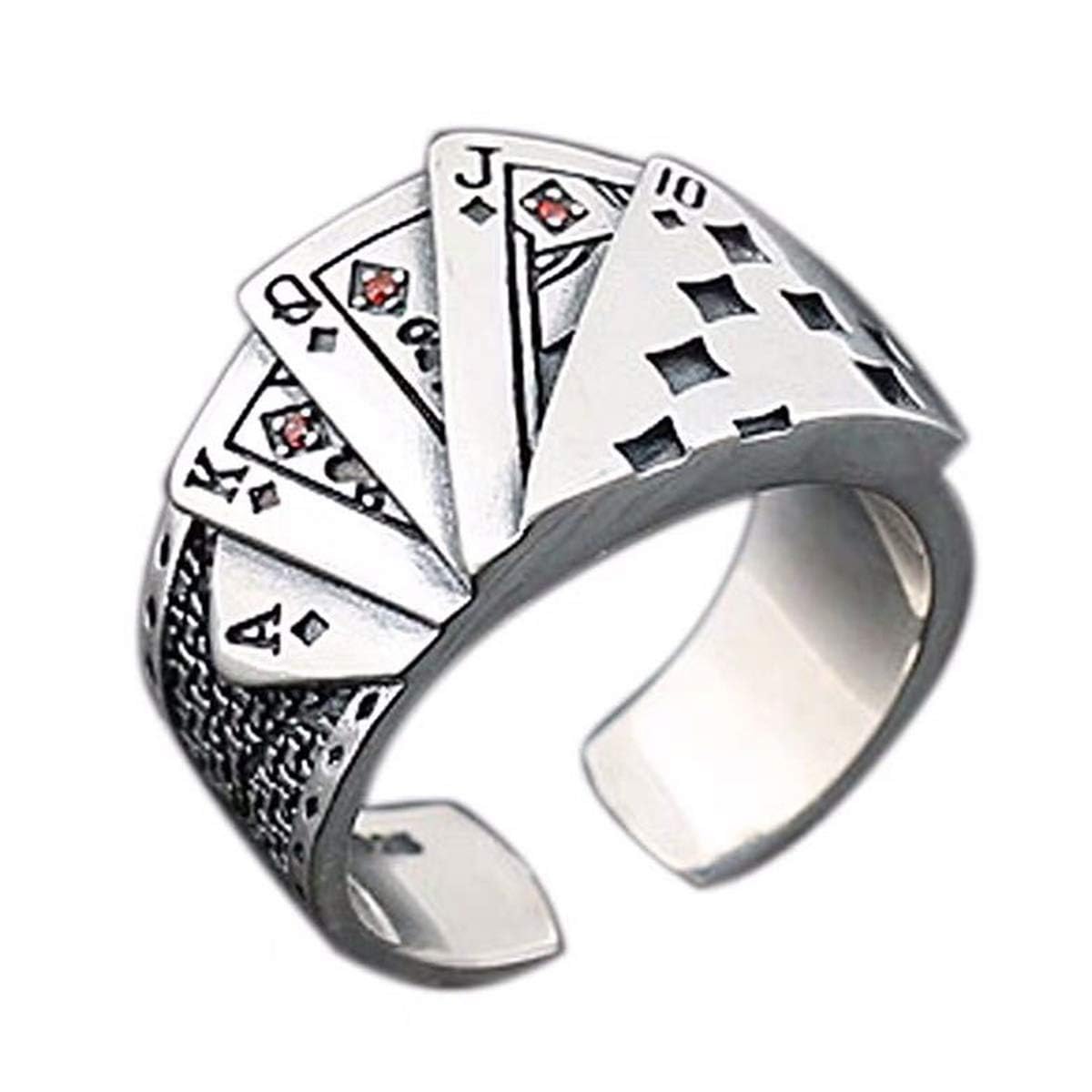 Stylish Silver Poker Card Ring for Men – Adjustable Stainless Steel Ace to Ten Playing Cards Design-image-13