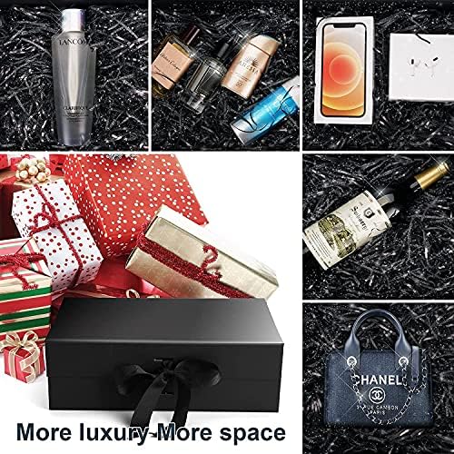 Magnetic Gift Box, Anniversary- Premium Black Gift Box with Ribbon, Folding Presentation Gift Box with Lid, Very Suitable for Christmas, Thanksgiving Day, New Year, Birthday, Anniversary,(31x27x9cm)