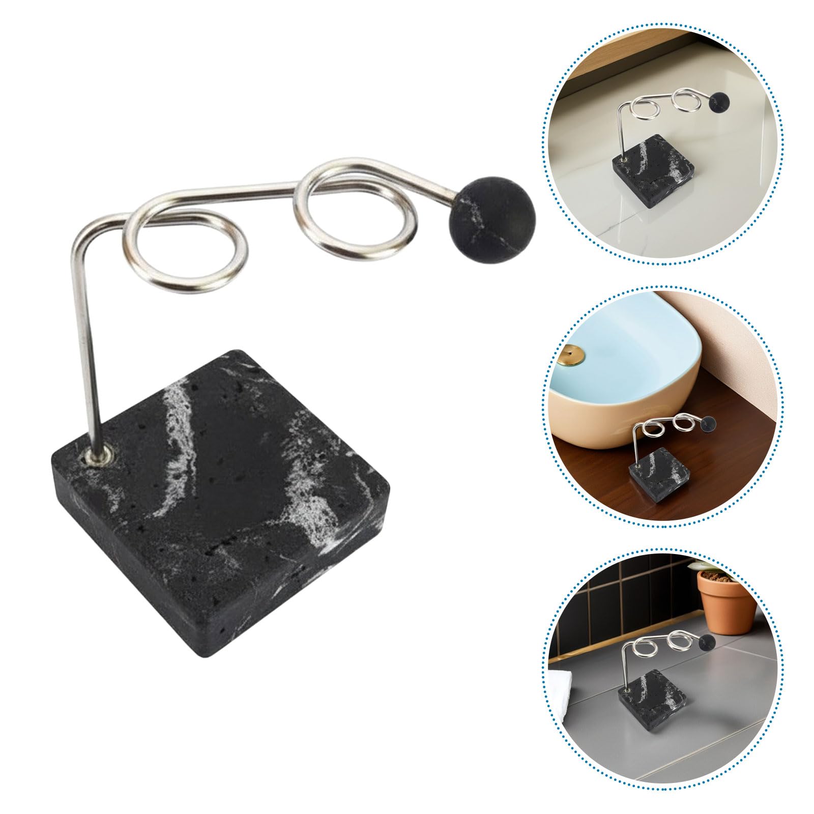 Portaspazzolino da Denti in Acciaio Inox 304 con 2 Scomparti e Base Antiscivolo Effetto Terrazzo, Organizer Bagno per Rasoi e Spazzolini Manuali, Supporto da Tavolo Resistente
