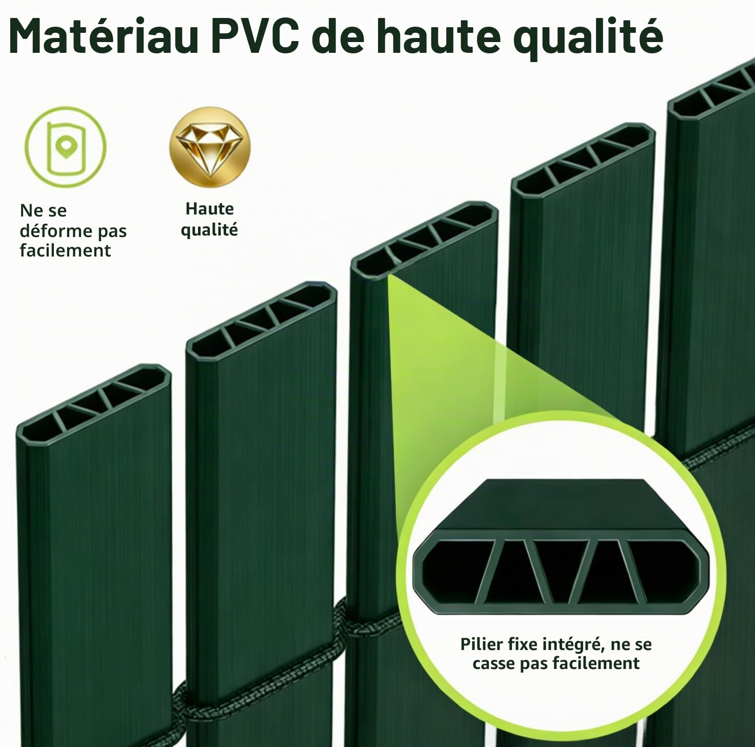 Canisse PVC 200x500cm Brise Vue, Canisse PVC Corrosion et Aux Intempéries, Brise Vue Balcon Renforcement, Canisses Anti-moisissure Résistant aux UV, Intimité pour Jardin Terrasse (Vert)