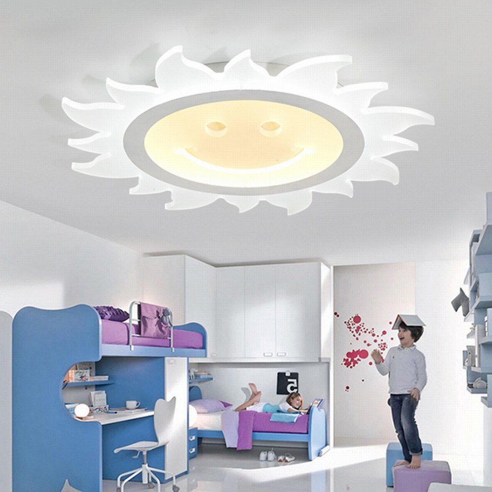 Chambre fille lumières garçons plafonnier de 52cm ultra-mince en forme de soleil souriant