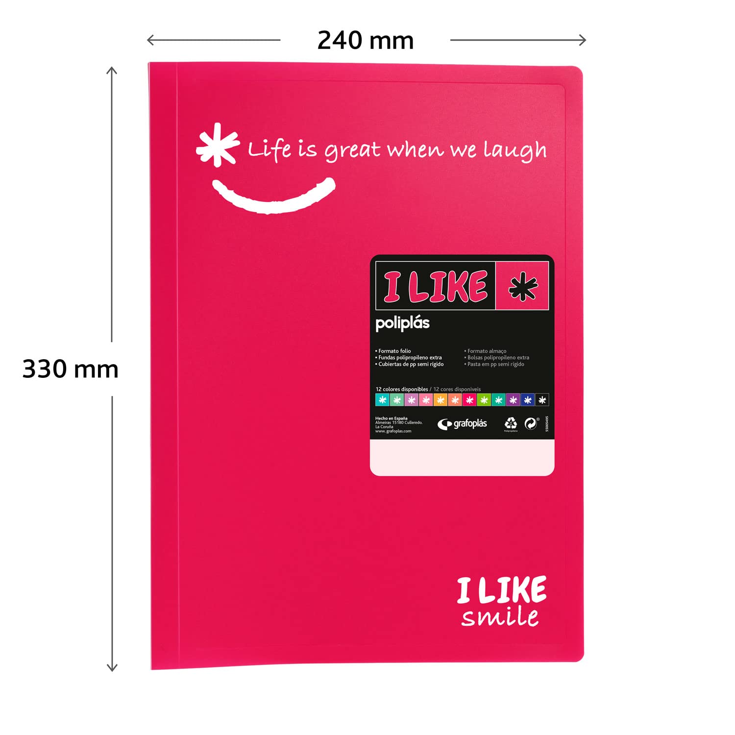 Grafoplás 4800854 Ordner Mit 3 Klappen, Fuchsia – Aus Polypropylen, Foliengroß (243x329 Mm) | Mit Gummibandverschluss, Wasserdicht