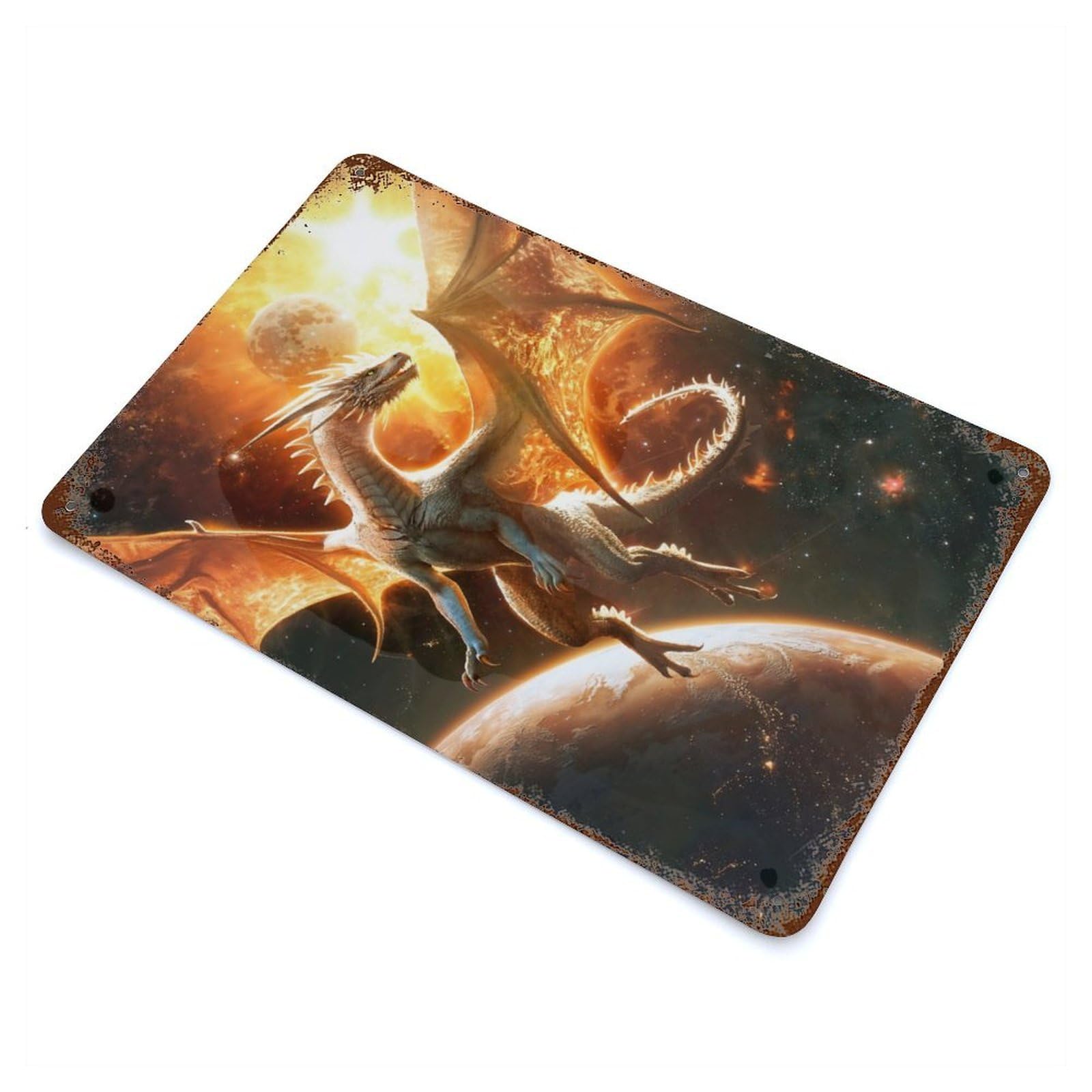 Rust Effect Sunfire Sovereign Dragon Aged Metal Wall Plaque 11.8"x7.9", Rustic Home Decor for Bistro, Counter And Cafe Decor