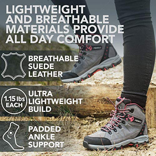 image for Foxelli Women’s Hiking Boots – Waterproof Suede Leather Hiking Sho