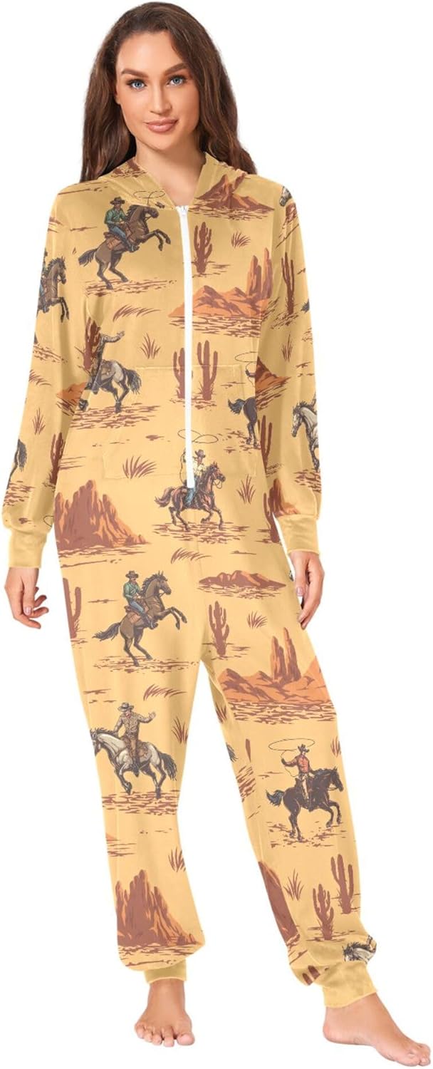 Fisyme Adult Onesie Pajamas for Women Men Long Sleeve One-Piece Costume Sleepwear Jumpsuit