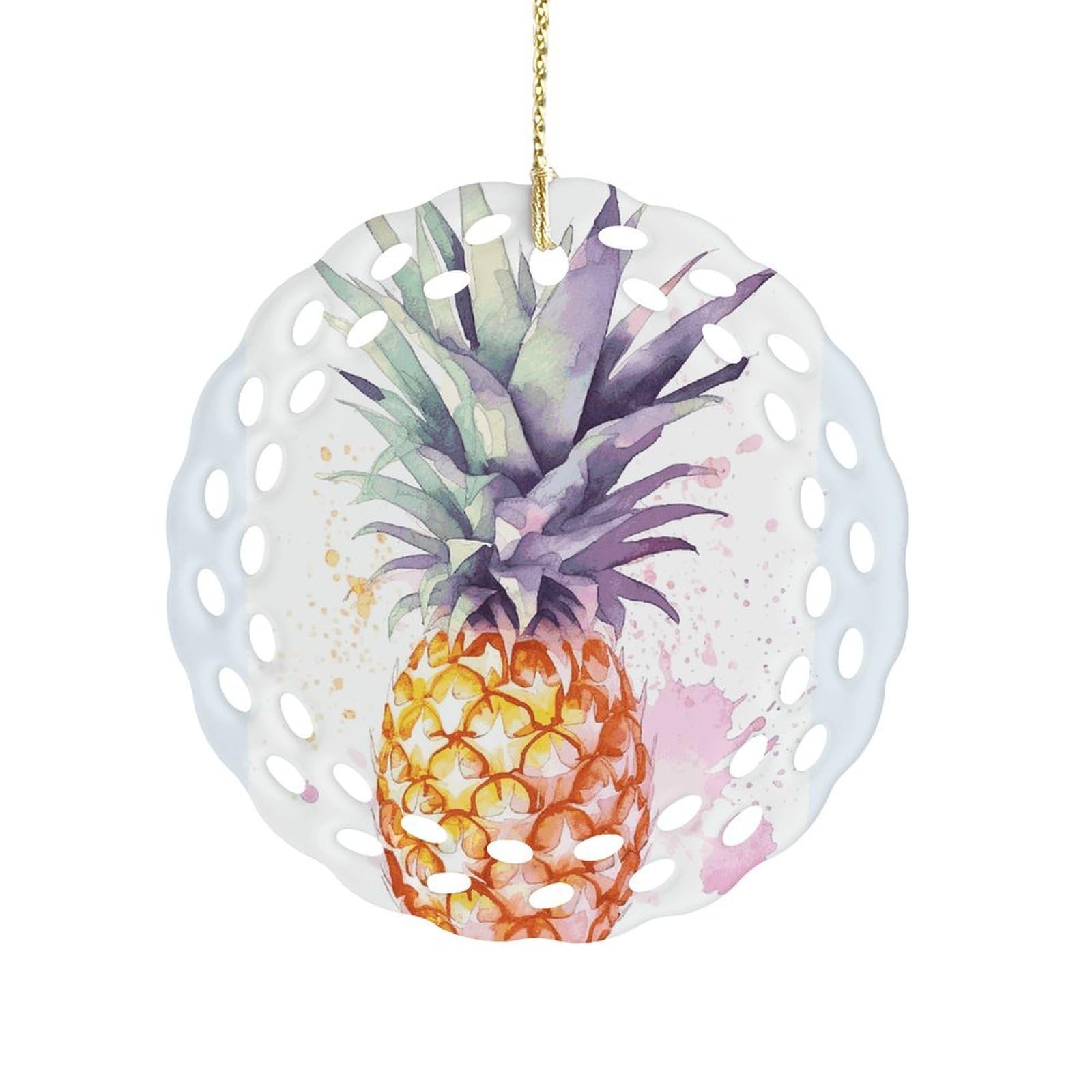 Pineapple Christmas Ornament Holiday Hanging Decoration Xmas Tree Keepsake Personalized Xmas Tree Ornament Round Ceramic Ornaments for Keepsake Gifts Ideas Home Decor