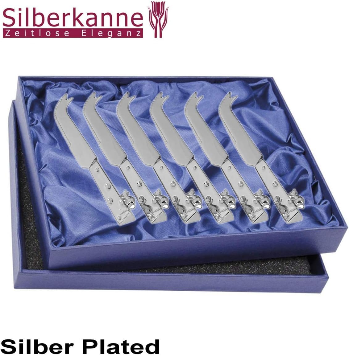 Käsemesser Set 6-teilig Versilbert – Maus & Käse Design – 15,5 cm – Anlaufgeschützt & Inkl. Geschenkbox