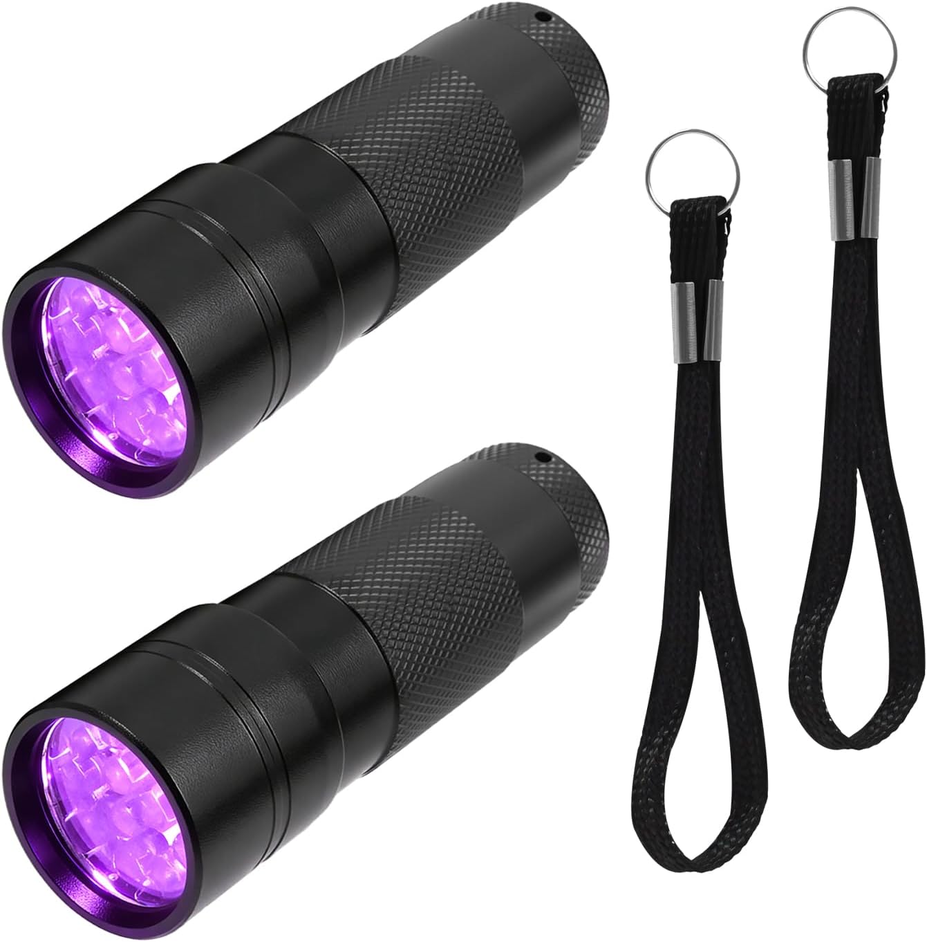 12 Purplelight Flashlights, Handheld Purple-Light Torch 395nm Mini Ultraviolet Light for Pet Stain Bed Bug Scorpion and Hidden Detection, Compact Blacklight Detector (2 Pack)
